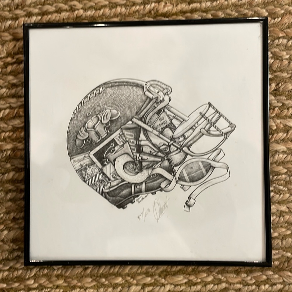 Numbered Signed Football Helmet Pun Print by Artist Don Stewart